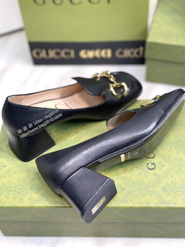 gucci女士羊皮鞋大舌頭款單鞋 古馳爆款網紅早春馬銜扣新款粗跟復古鞋 dx2889